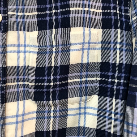 L.L.Bean blue and white plaid fleece lined shacket size S oversized - Picture 7 of 9